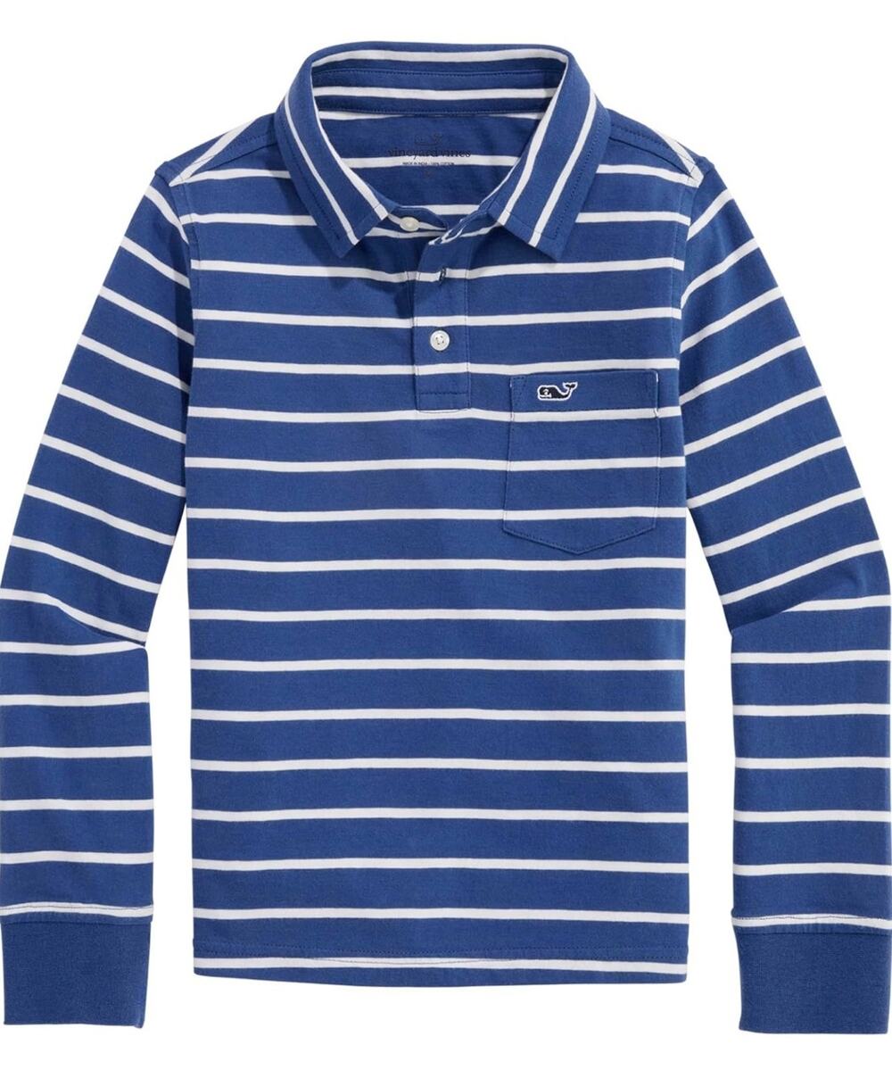 Vineyard Vines Boys' Size XL (18) Striped Surf Long-Sleeve Polo Shirt